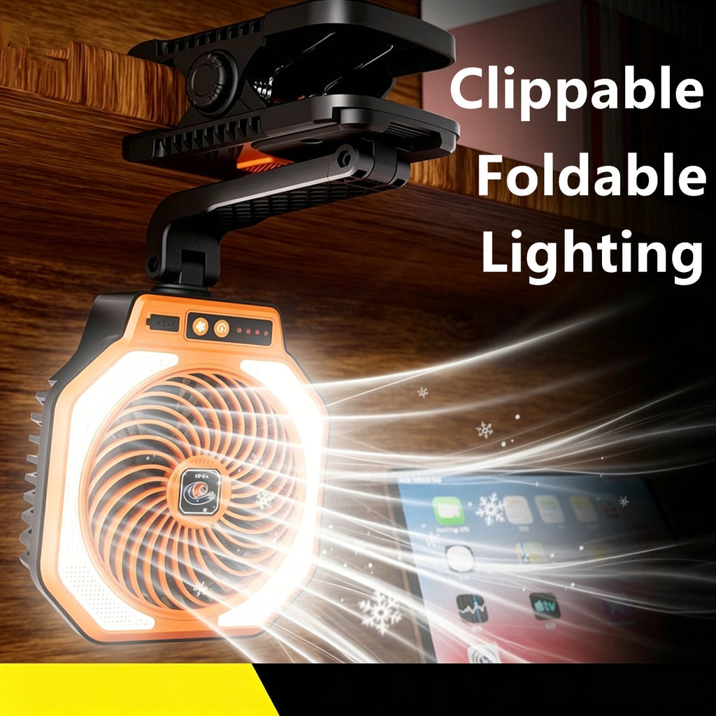 Ventilateur de refroidissement rechargeable portable Eventail de camping pliable avec éclairage LED 3 modes