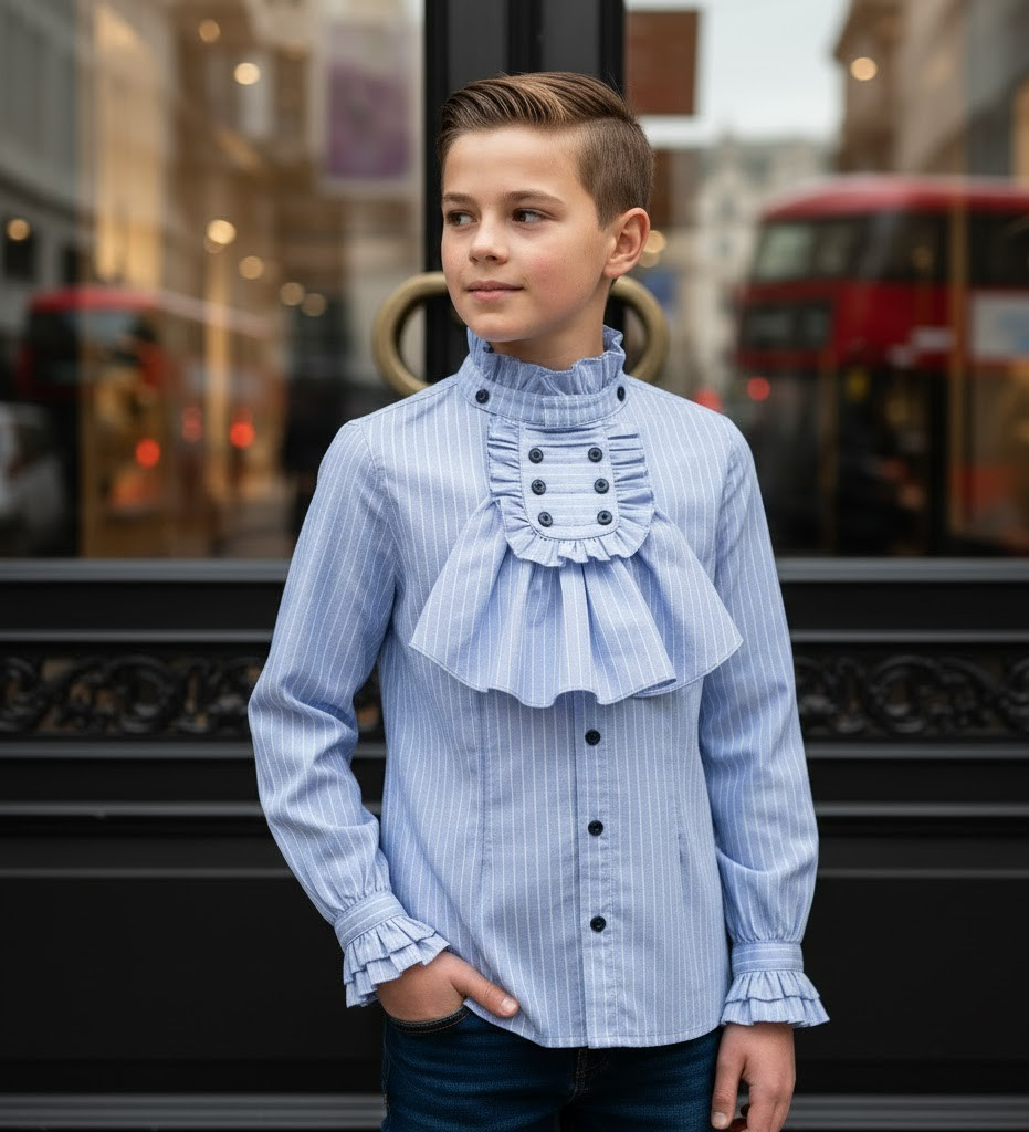Garçons Chemise Formel Bleu Collier Amovible Enfants Mariage Party School Chemise 4-14Y