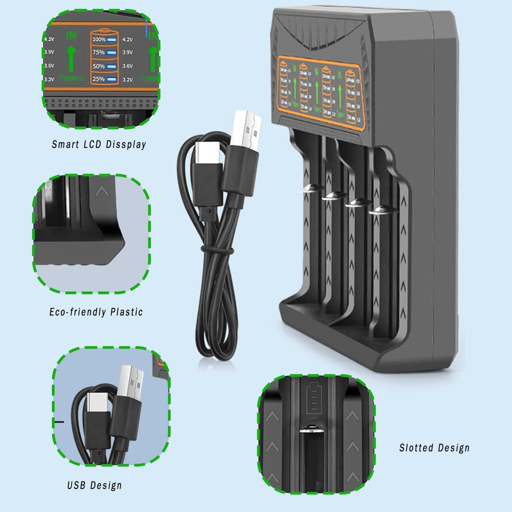 Chargeur de batterie intelligent LED 4-Slot USB pour batterie rechargeable AA AAA Nimh 18650