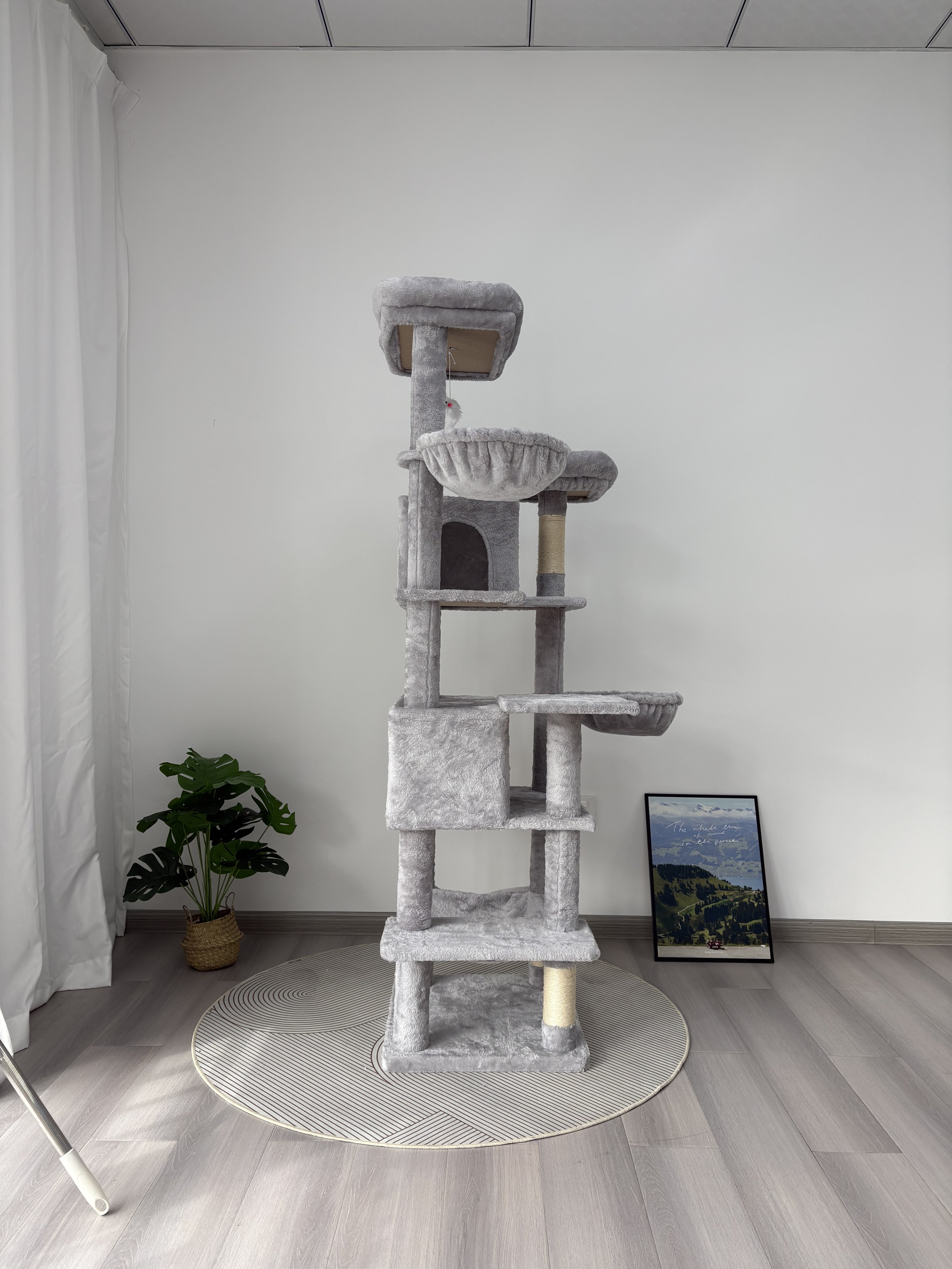 68in Grand arbre de chat vert multi-niveaux avec hamacs