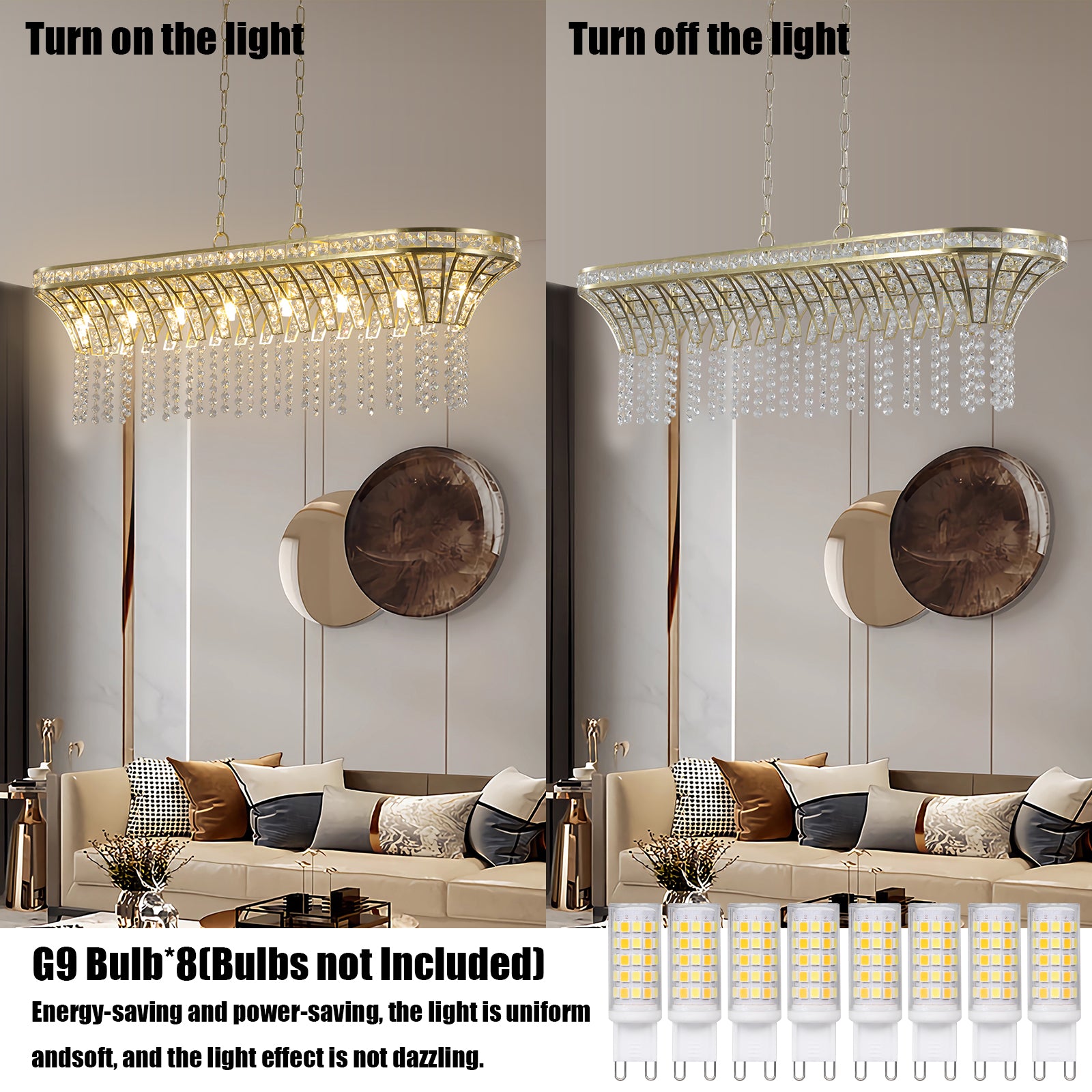 39" Rectangle linéaire en cristal moderne Lustre avec finition or