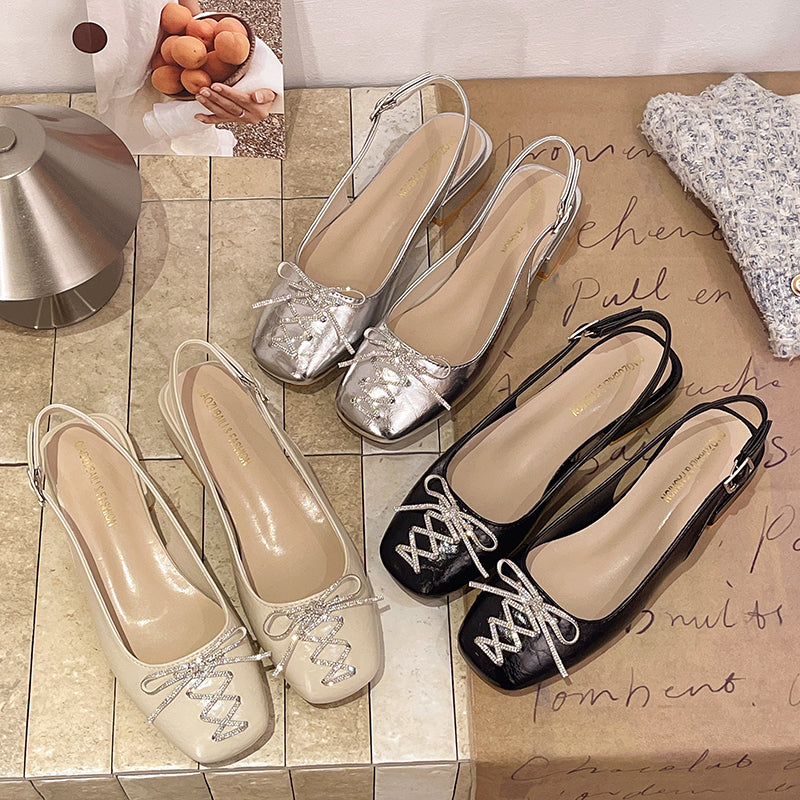 Femmes Silver Strass Bow Mary Jane Sandals