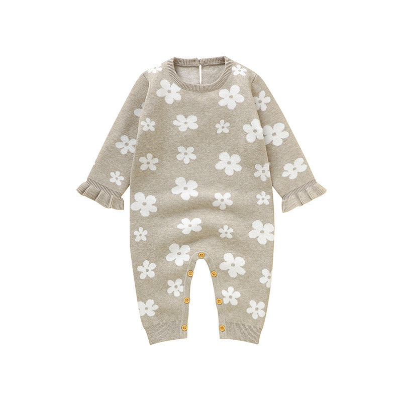 Bébé petite fleur tricotée une pièce Rompers combinaison de saut