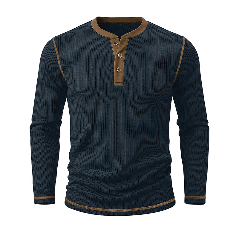 T-shirt manches longues pour hommes avec un chandail Henley bloqué en couleur