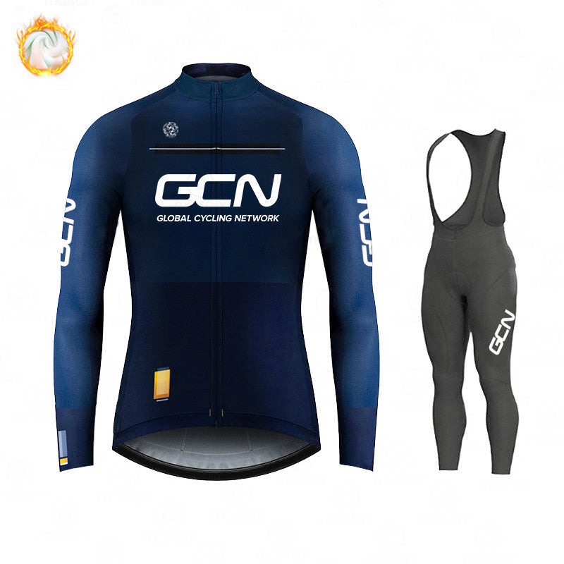 GCN Fleece Long Sleeve Cycling Jersey Cycling Jersey Running Winter Series