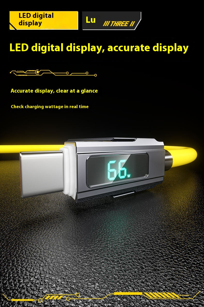 Super Fast Charge Portable PD27W100W Silicone LED affichage numérique à deux brins deux câble de données