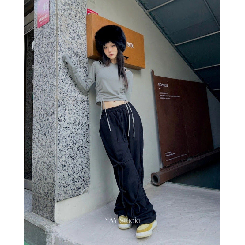 Retro street style wide-leg lace pants