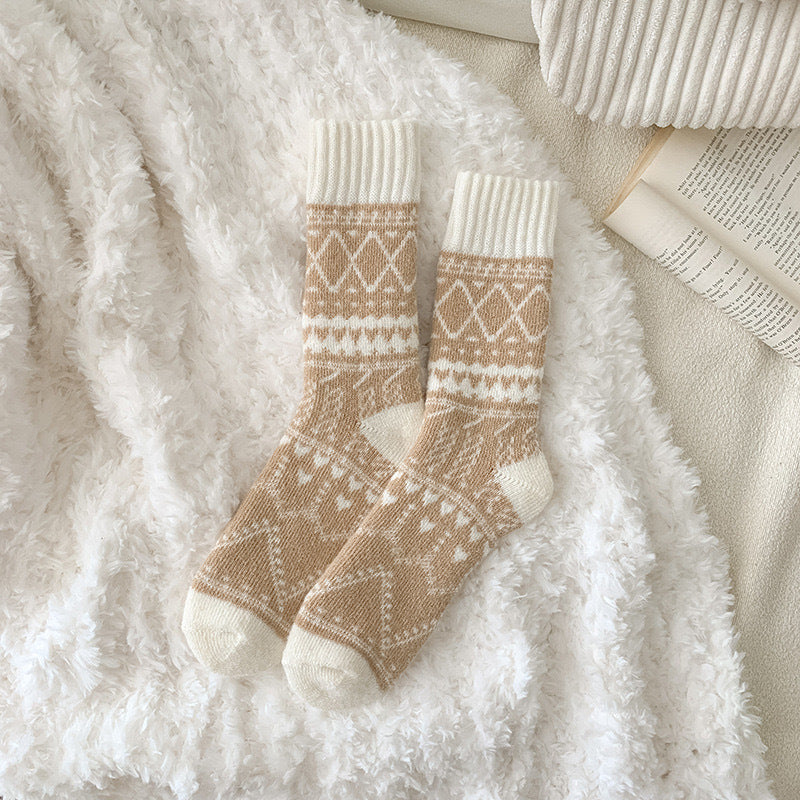 Chaussettes en cachemire chaude d'hiver Lignées de polaires Épaisseur Longueur mi-calf Chaussettes