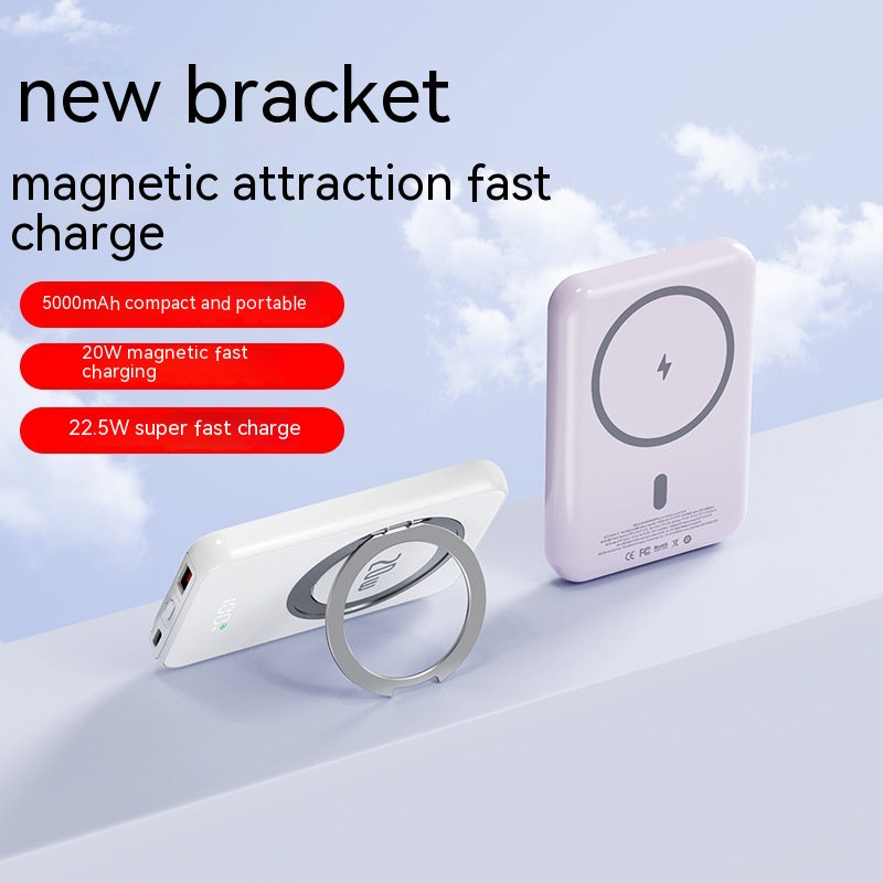 Aspiration magnétique avec chargeur sans fil de support portable 5000mAh Alimentation mobile