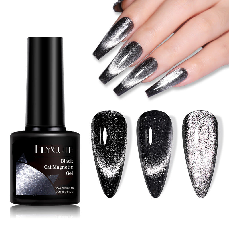 Ultra-Black cristal oeil de chat noir et gris perlescent cristal Nail Gel