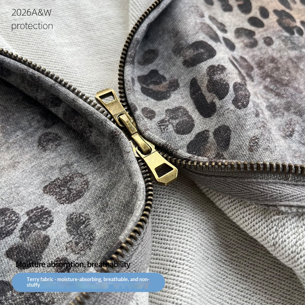 Camouflage à capuchon Leopard-Imprimé Terry-Weave Sweatshirt Cardigan Coat