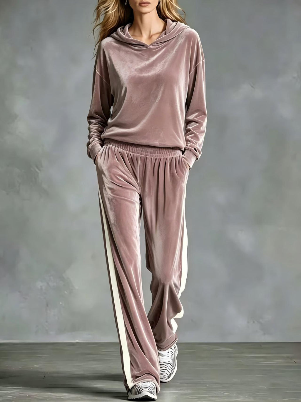 Ensemble de vêtements de salon pour femmes Velvet Hoodie Side Stripe Large Jambe