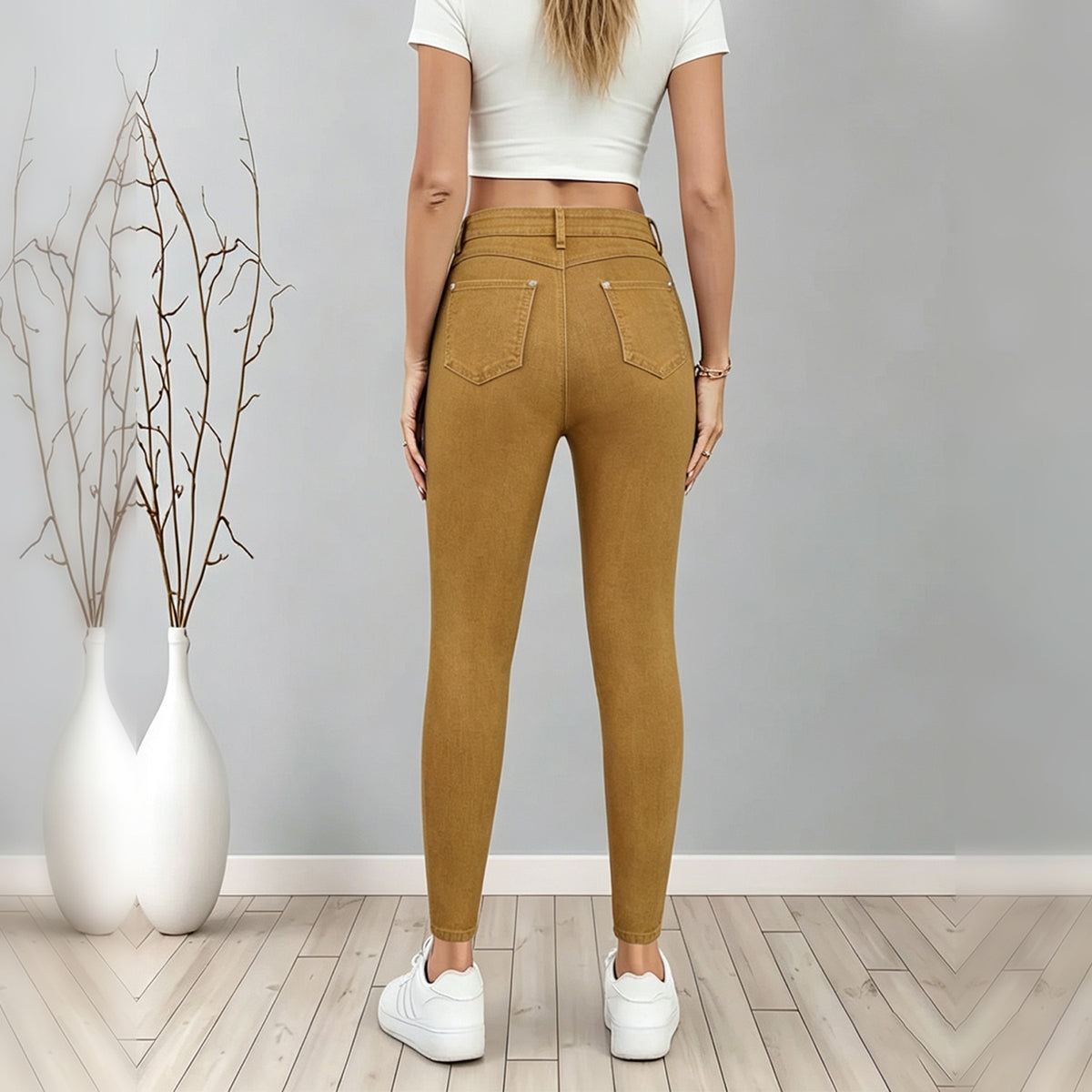 Femmes Moutarde Jaune haute taille Skinny Jeans