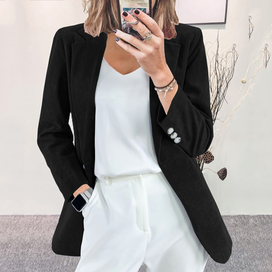 Femme Corduroy Blazer d'hiver d'automne - Elégant Slim-Fit Solid Couleur Veste Casual Workwear
