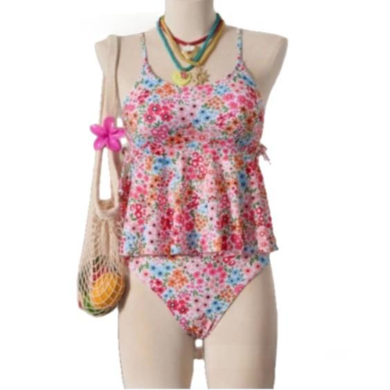 Imprimé floral Camisole taille Tummyhiding tummyhiding doux deux pièces Resort maillot de bain
