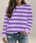Pink Black Stripe & White Polka Dot Imprimer Sweat-shirt en col rond