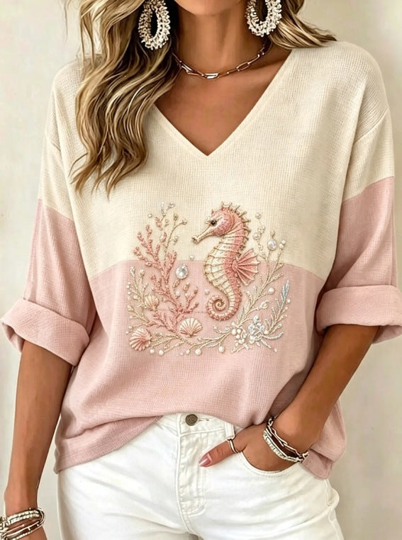 T-shirt femme en col V imprimé