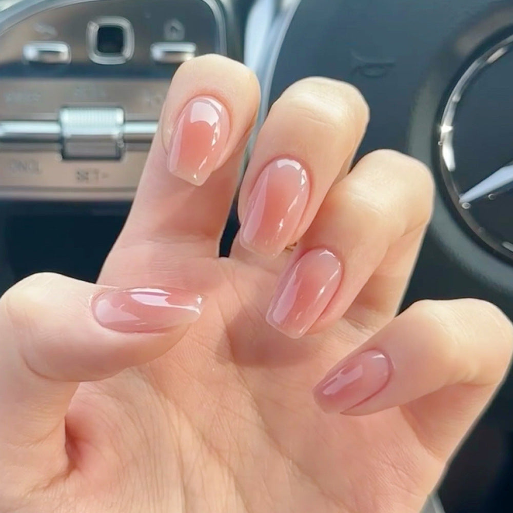 30 pièces en forme de cercueil court Élégant et simple Gradient Blush Jelly Powder Nail Art Set.L