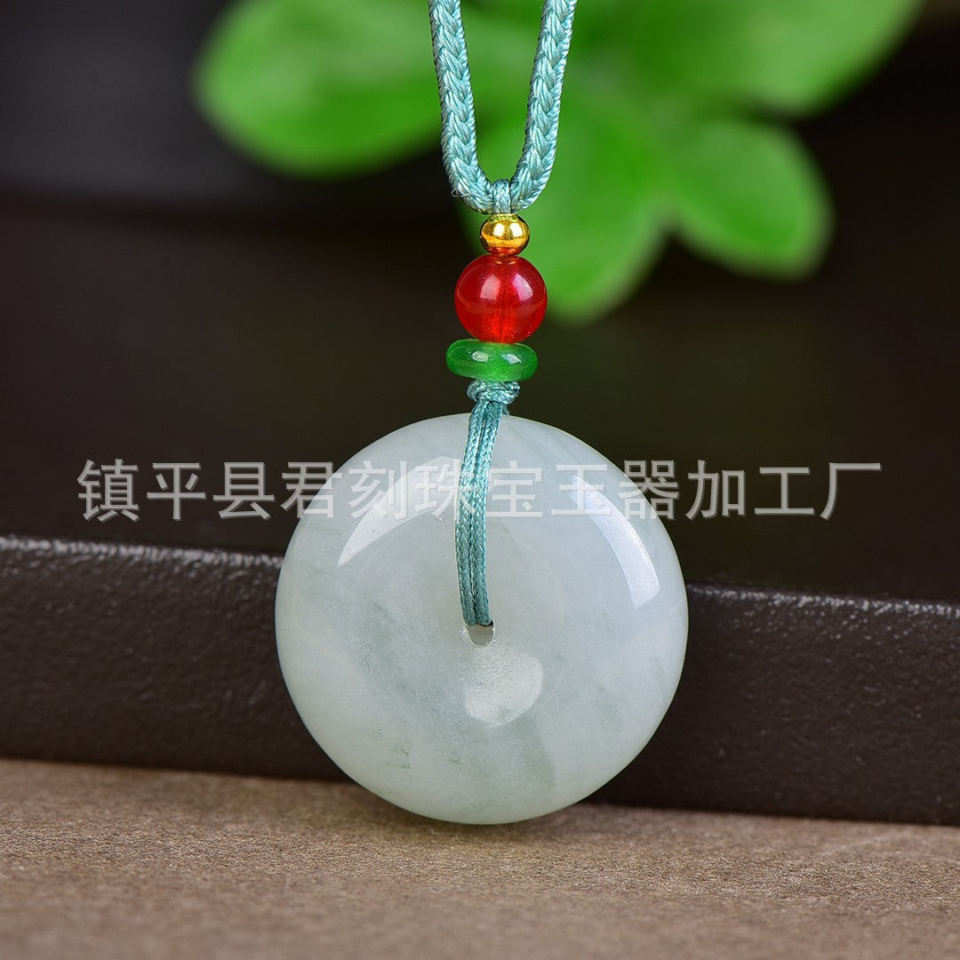 Natural Xinjiang Gold Silk Jade Tianshan Pendentif de paix vert avec chaîne