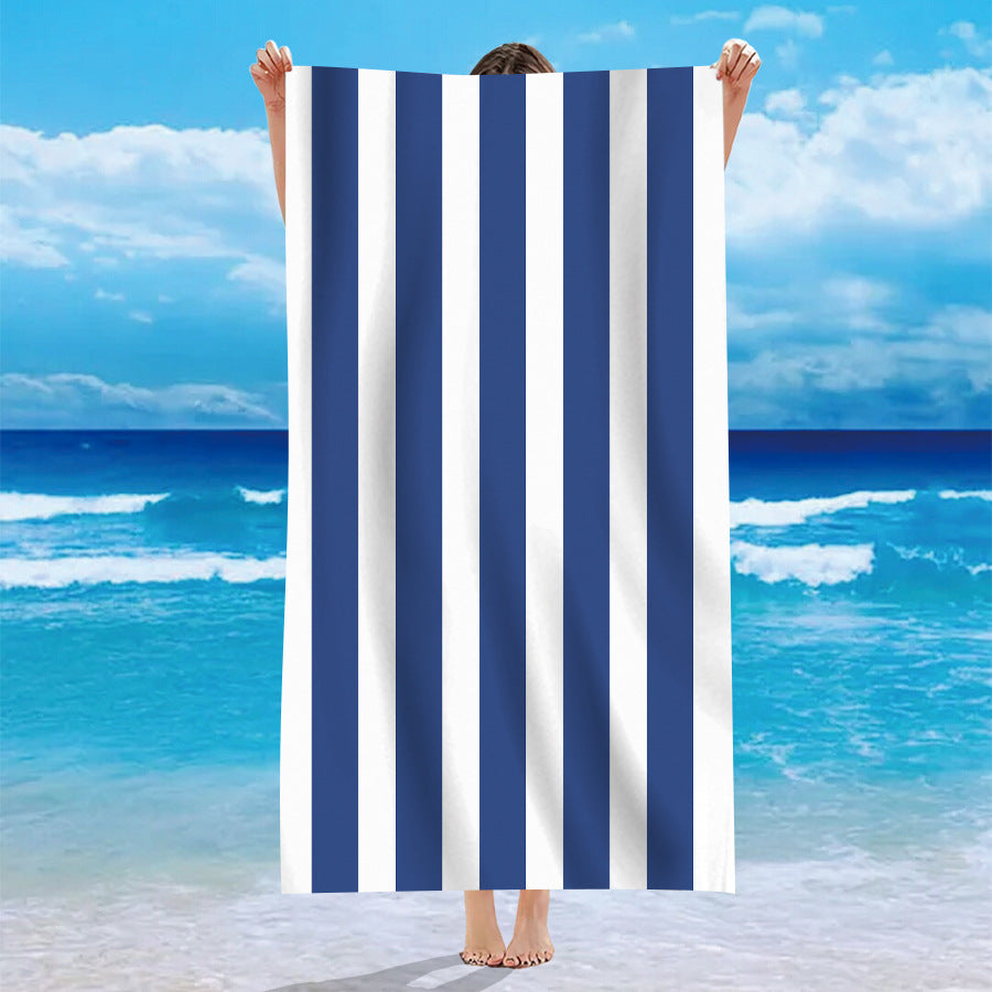 Velours à face unique Personnalisé modèle rayé Serviette de bain de plage Microfibre