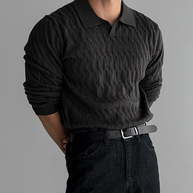 Chandail en tricot d'automne Hommes T-shirt en tricot de câble col V manches longues