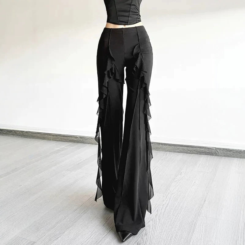 Pantalons à éclats de couleur solide polyvalente avec lignes de flot Délicate Dentelle Détail