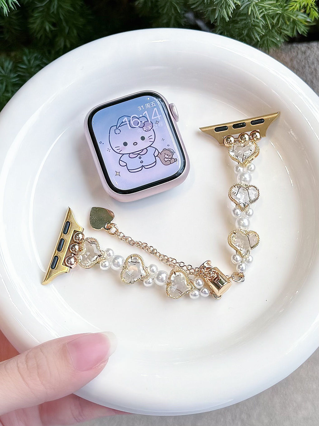 Bracelet en forme d'amour en diamant et en perle mode