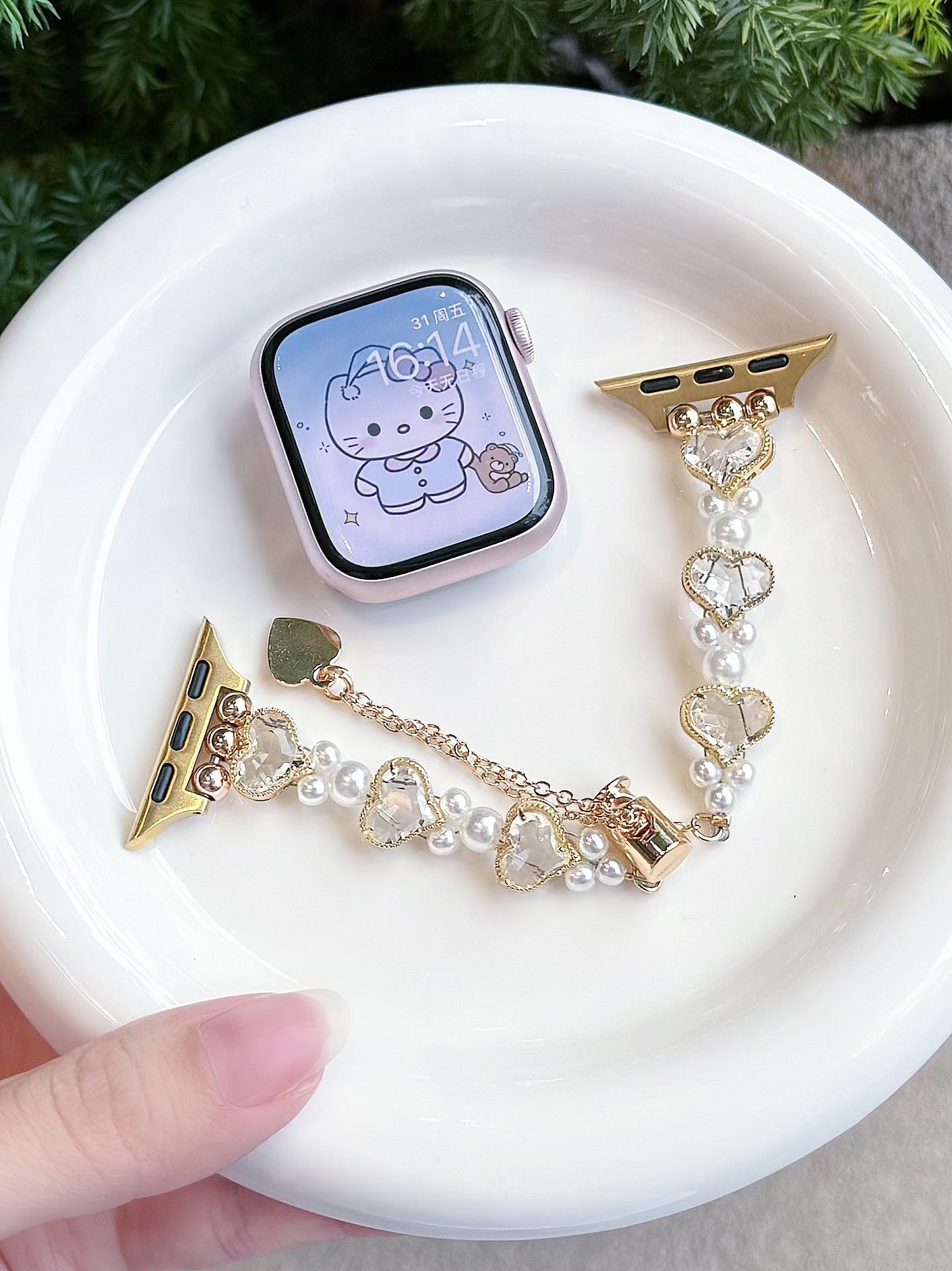 Bracelet en forme d'amour en diamant et en perle mode