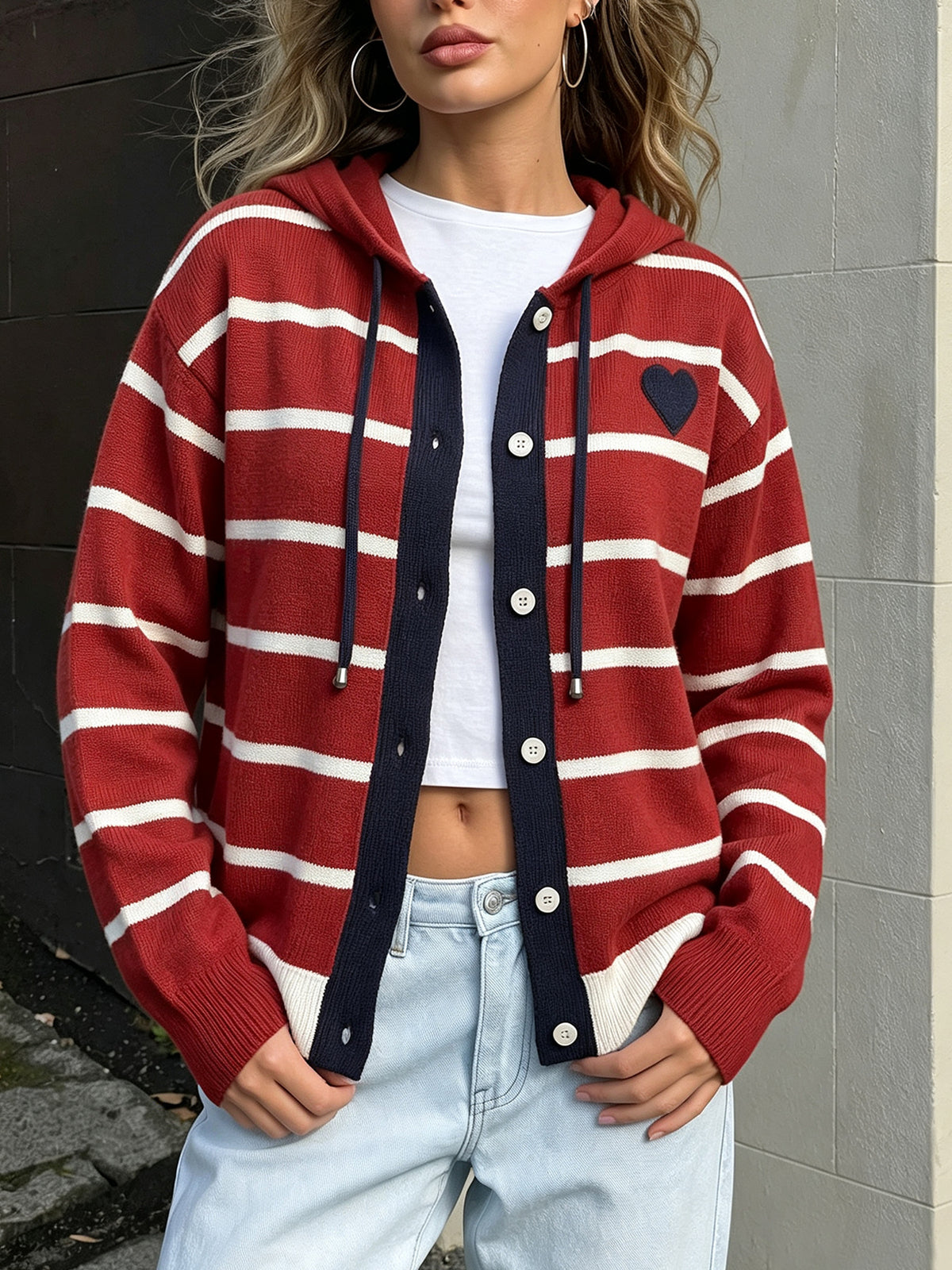 Women's Knitted Cardigan with Hood and Drawstring Casual and Versatile