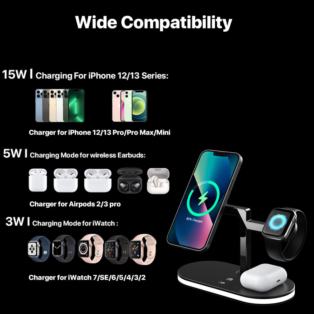 Trois-en-un Chargeur magnétique sans fil Fonction petite lampe de nuit
