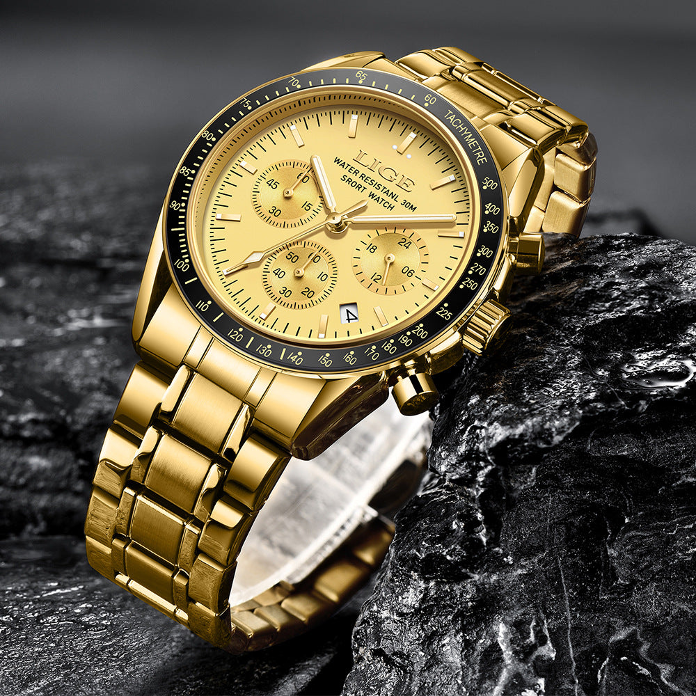 Hommes Multifonctionnel Imperméable Calendrier Lumineux Quartz Montre