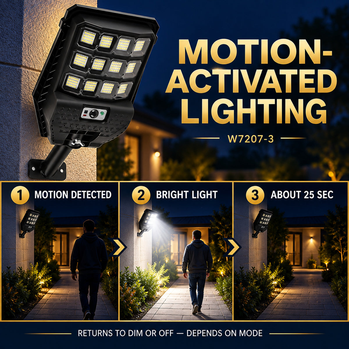 Solar Powered Motion Sensor Outdoor Light W7207 3 Noir pour Garden Yard Street Wall LED