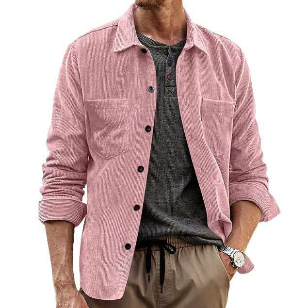 Homme Corduroy manches longues Casual Pocket Lapel Veste chemise
