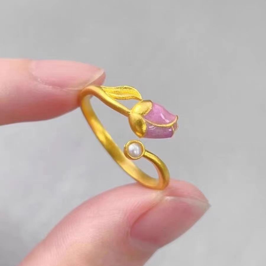 Bague de tulipe dorée à bout ouvert