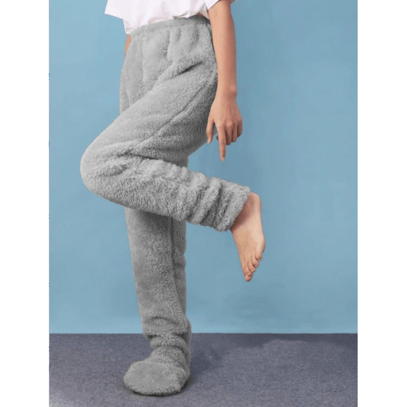 Pantalons de sommeil épais à la maison avec chaussettes