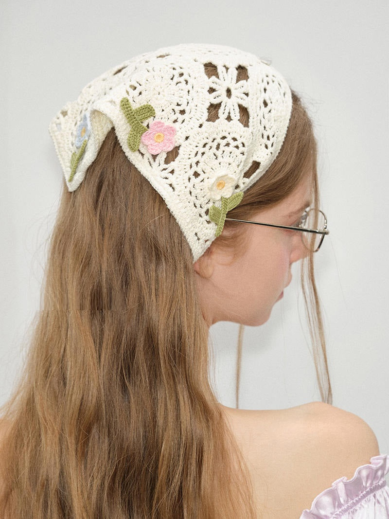 French Style Triangular Binder Retro Knitted Headband Headdress Photo