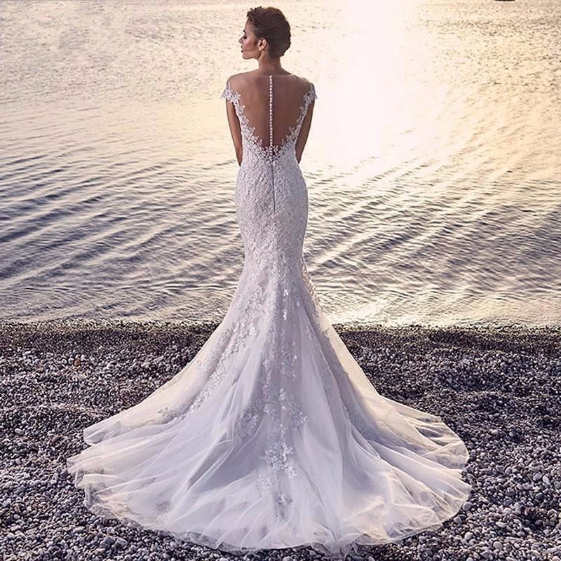 Princesse Mariée Sirène Robe de mariée White Trailing Perspective Dentelle Backless Mariage Dres