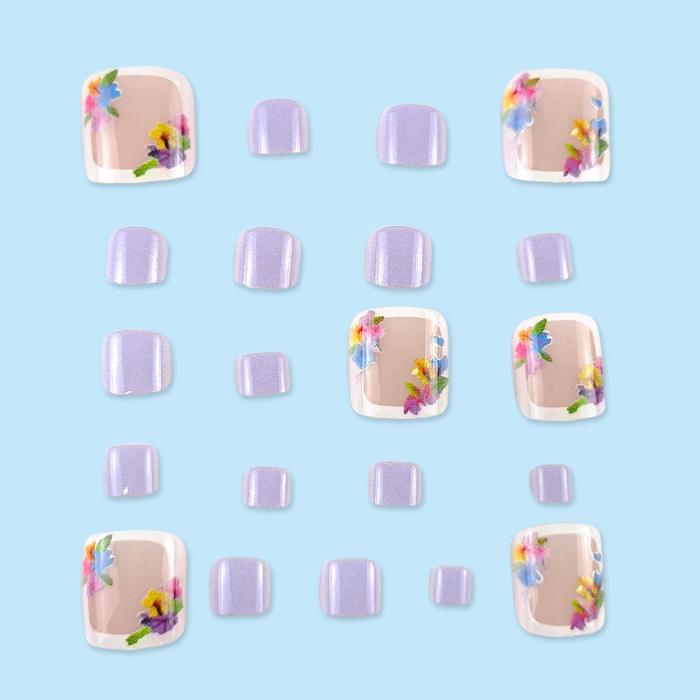 Escargot carré court 24-pièces à la pointe du blanc French Pressing style Flower-shape fake Nails