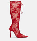 Bottes pointues à talons hauts Sexy Lace Black Bottes sur la cheville Sol rouge