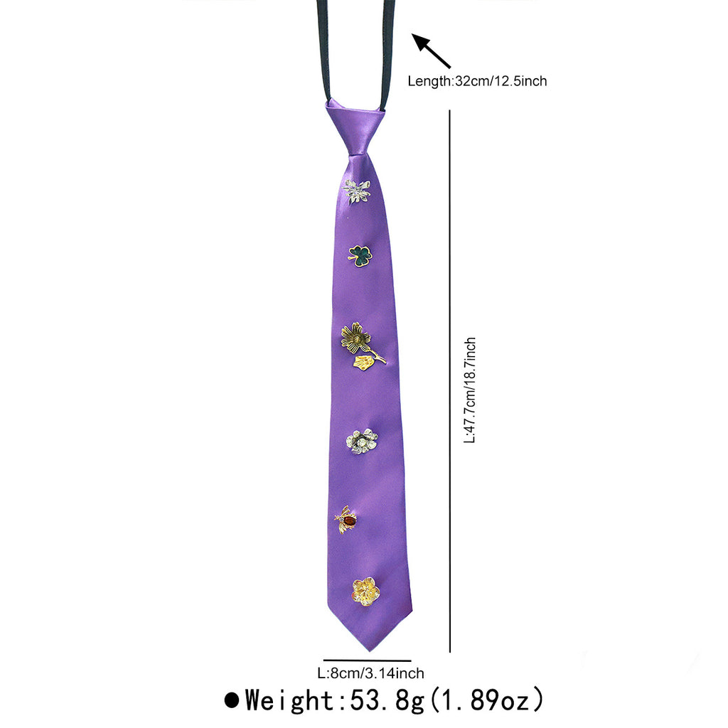 Accessoire aux fleurs en alliage de style rétro avec une cravate rouge et noire