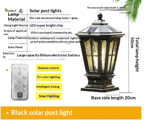 Solar Couryard Light European Outdoor Column Headlight Waterproof Fence Gate Pillar Light