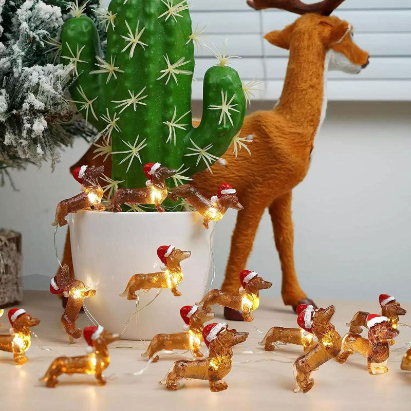 Dachshund Lampe de fil de cuivre LED Chapeau de Noël