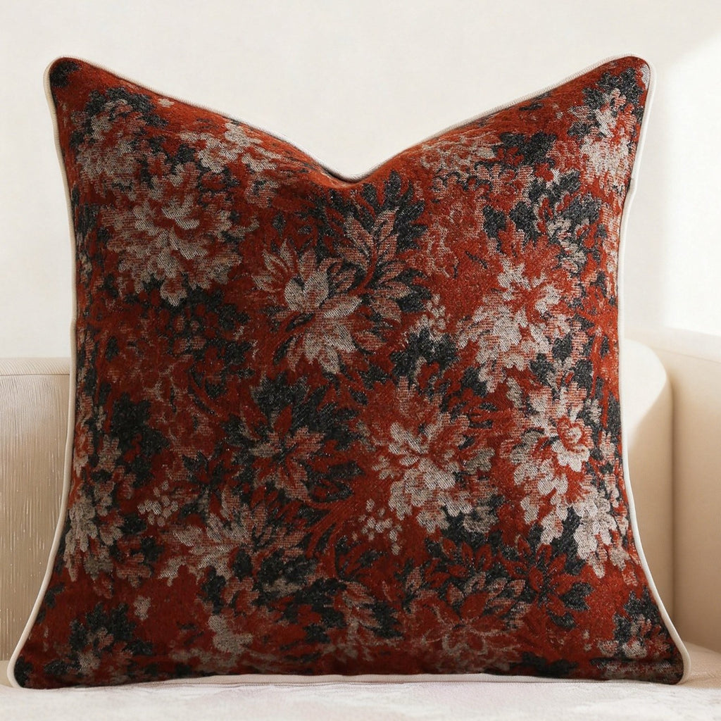Vieille case d'oreiller en jacquard teinte de fil de couleur florale Chenille