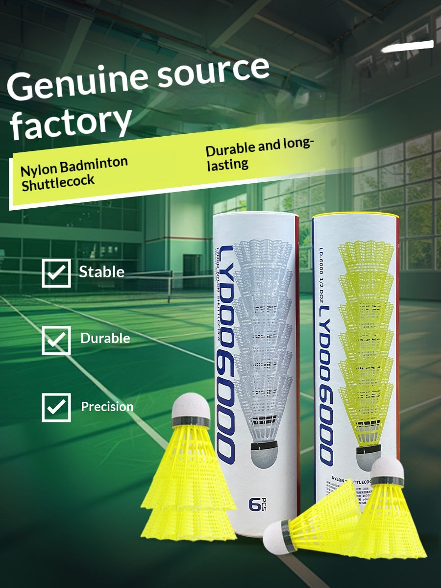 LYDOO Badminton Training Nylon Badminton Natural Cork Ball Head Yellow Nylon Ball 6 Pack W