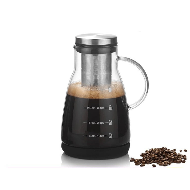 24oz Verre Brew Cold Cafe Pitcher Double Filtre Non Électricité Filtre amovible Lave-vaisselle