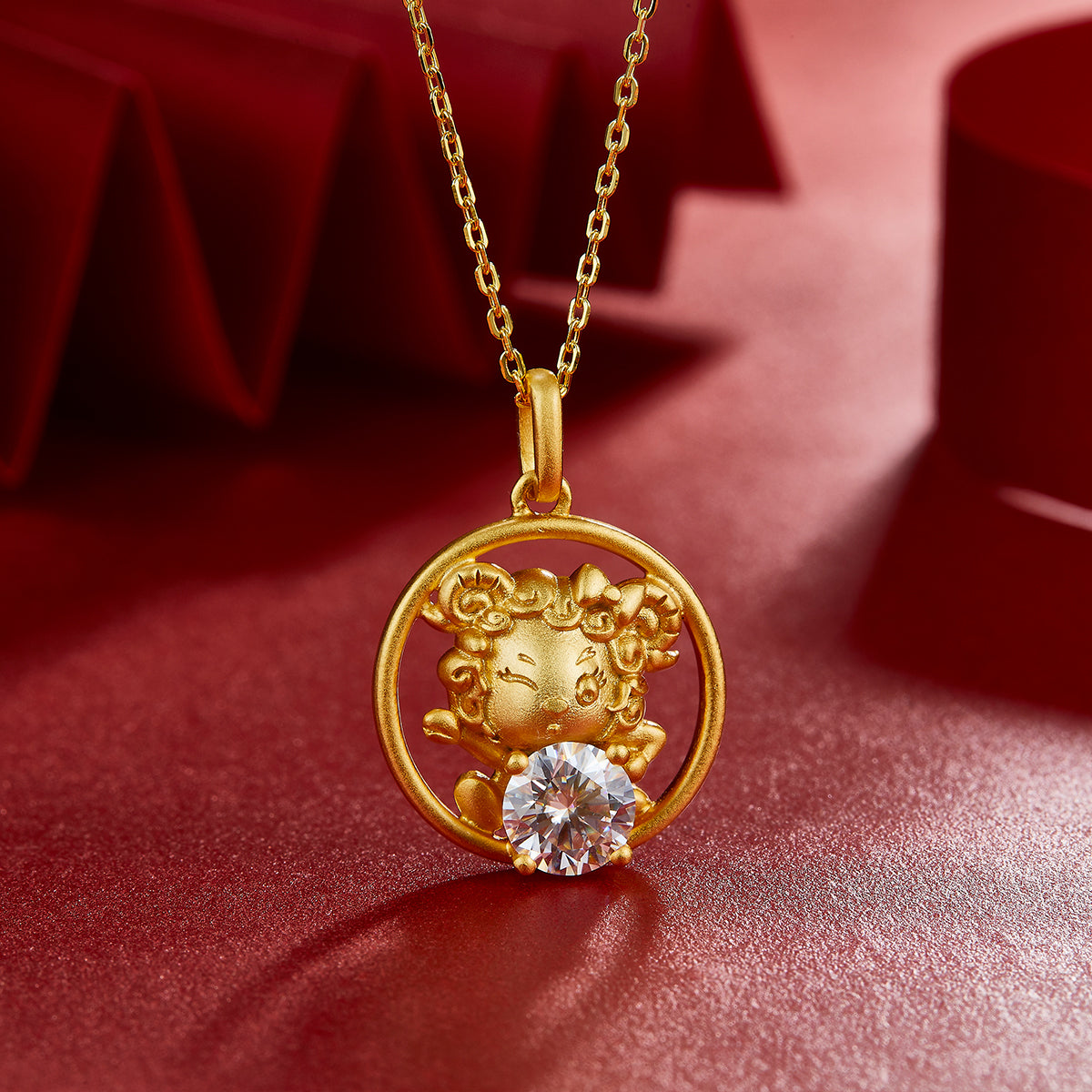 S925 Argent Sterling plaqué or 1ct D Couleur VVS1 Moissanite Chinese Zodiac Collier de chèvre