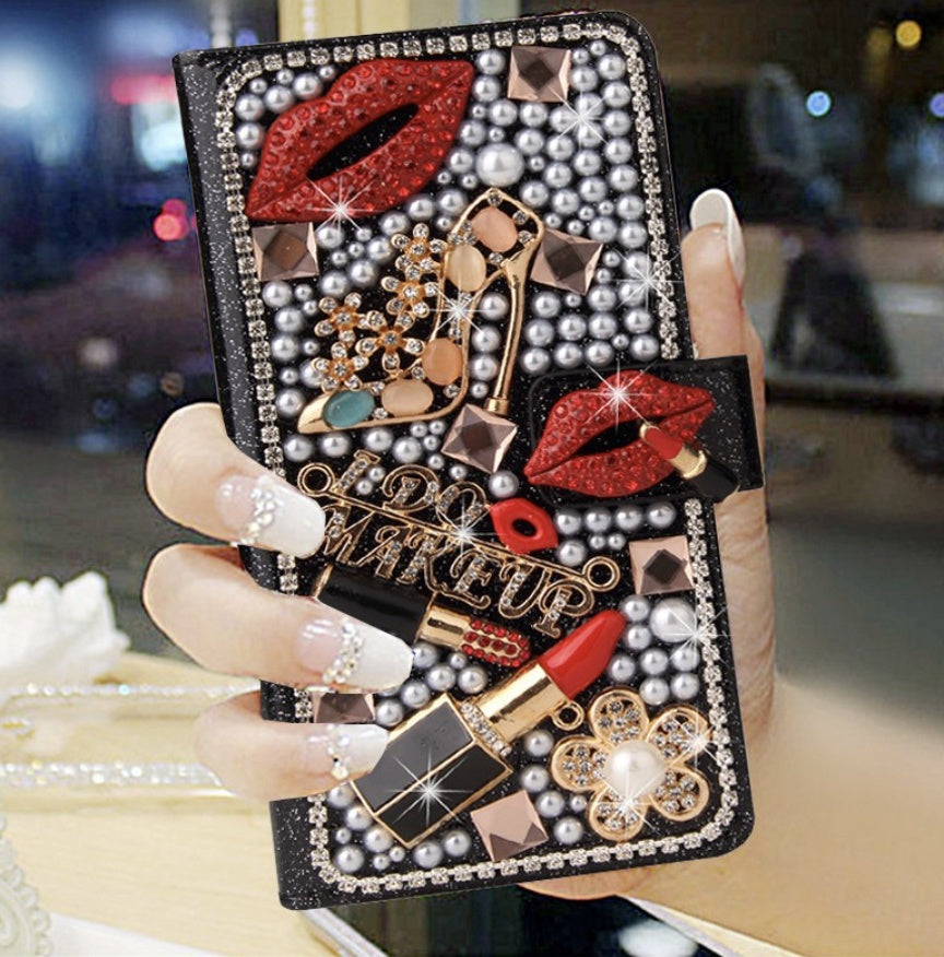 Étui en cuir pour téléphone Étui tout compris Strass
