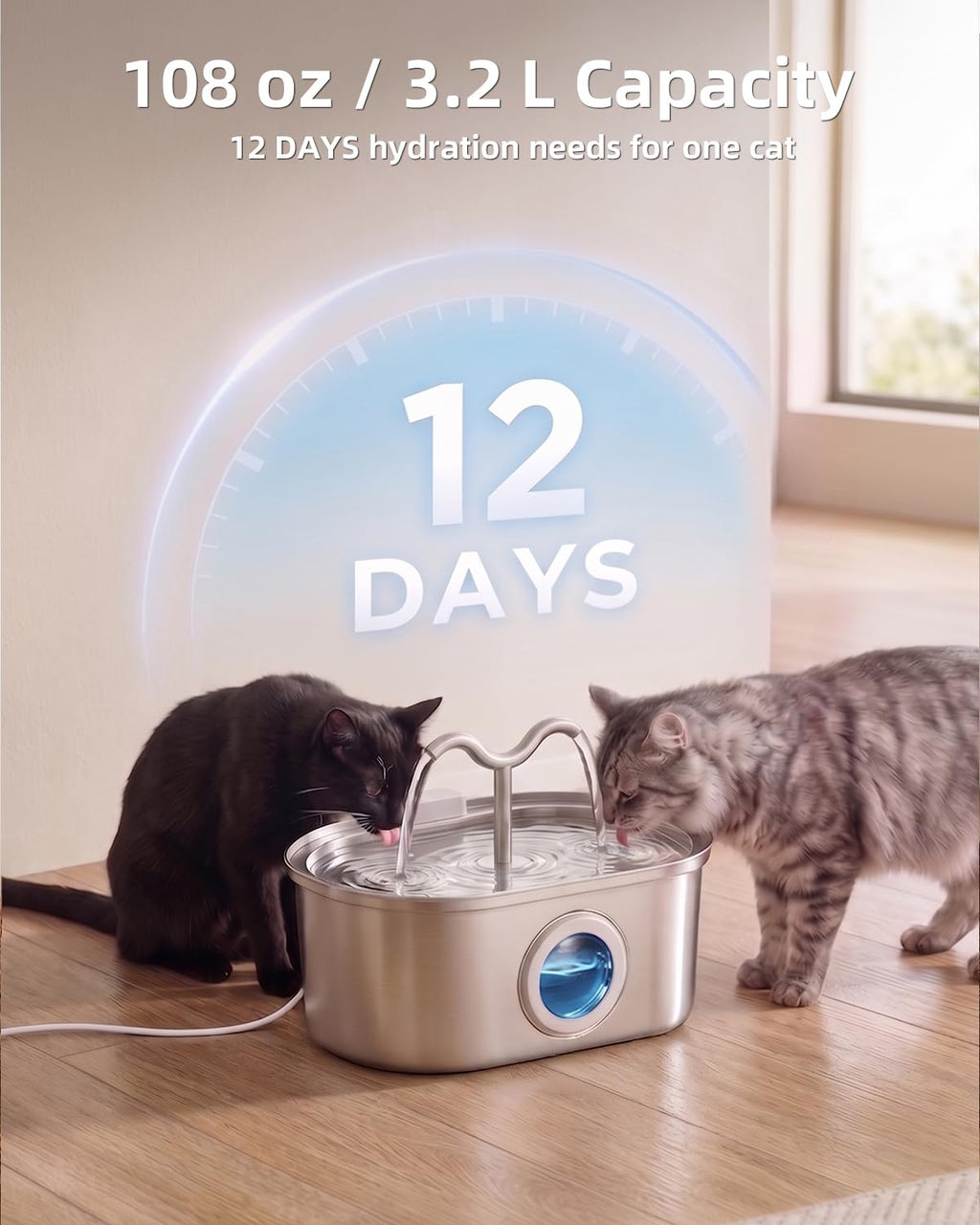 Fontaine d'eau de chat en acier inoxydable