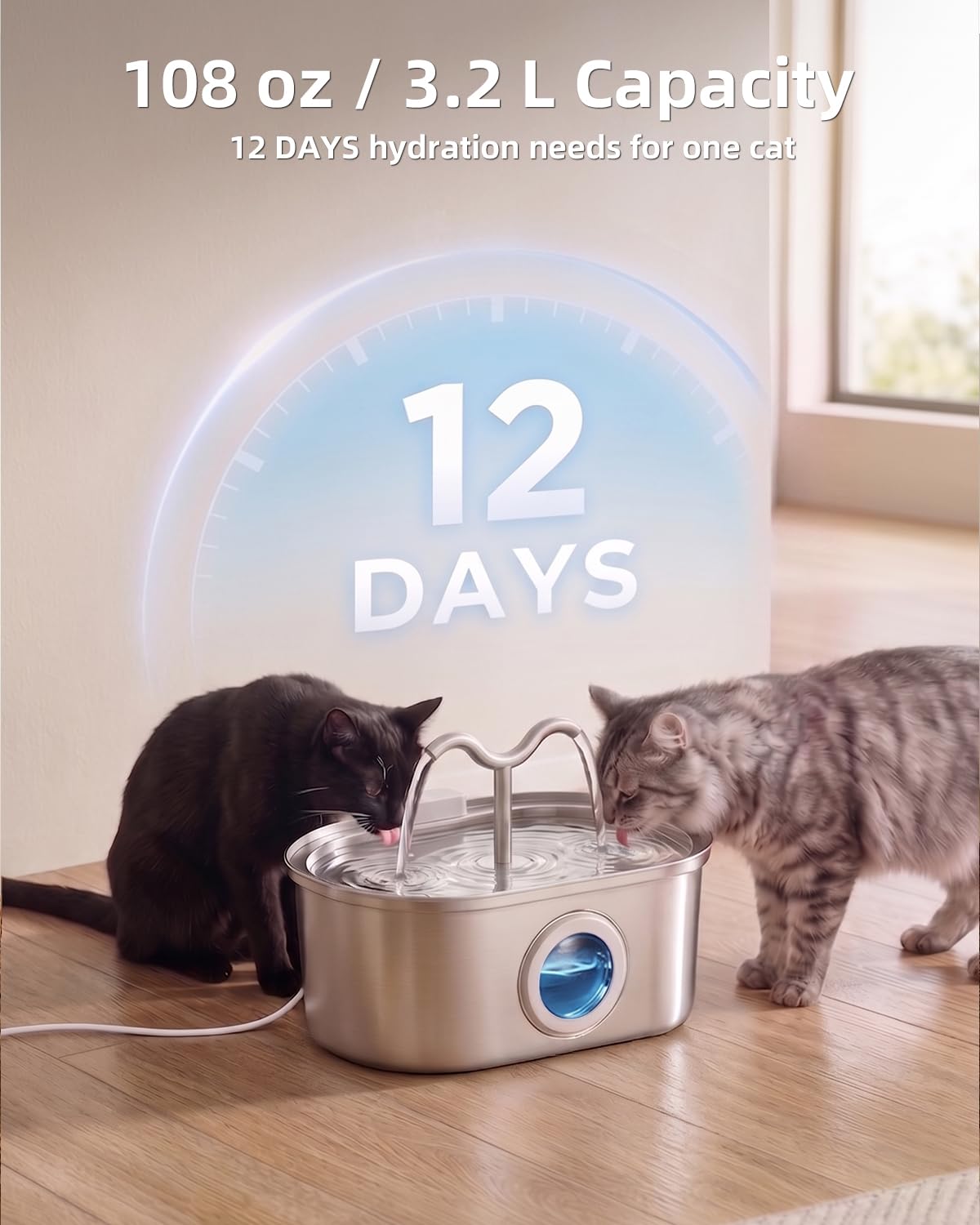Fontaine d'eau de chat en acier inoxydable