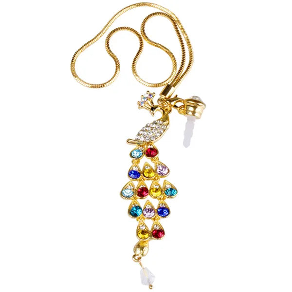 Pendentif de bouchon de poussière de paon en cristal coloré pour téléphone portable 3.5mm Jack